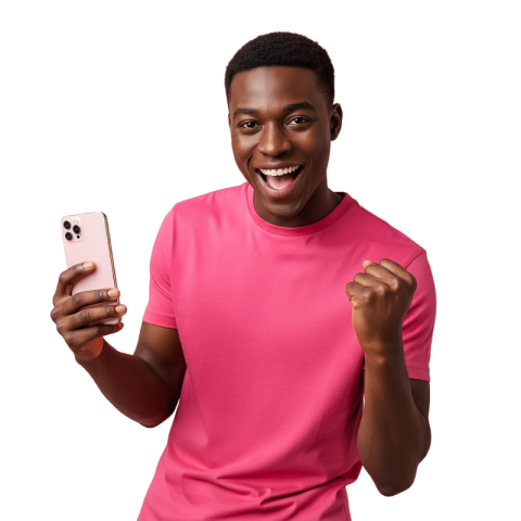 Excited Man Celebrating Success with Smartphone