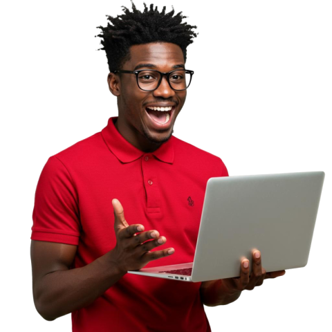 African man holding a laptop smiling face image