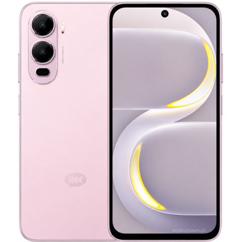 Pink Itel Smartphone Front and Back View PNG