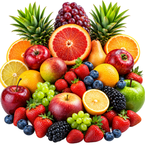 Fresh Mixed Fruits and Berries Basket PNG Transparent