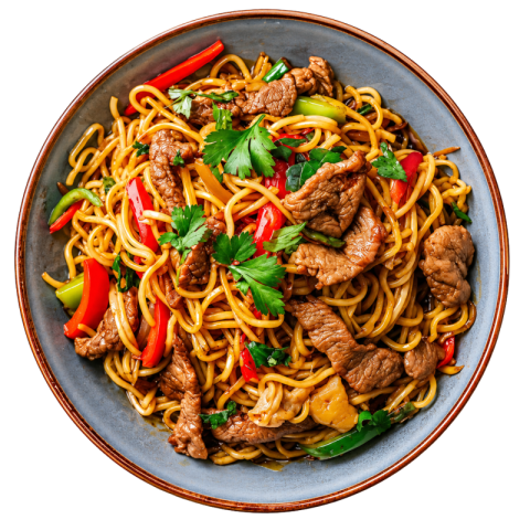 Asian Beef Stir-Fry Noodles Bowl PNG Transparent