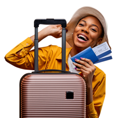 Excited woman with a bag PNG image