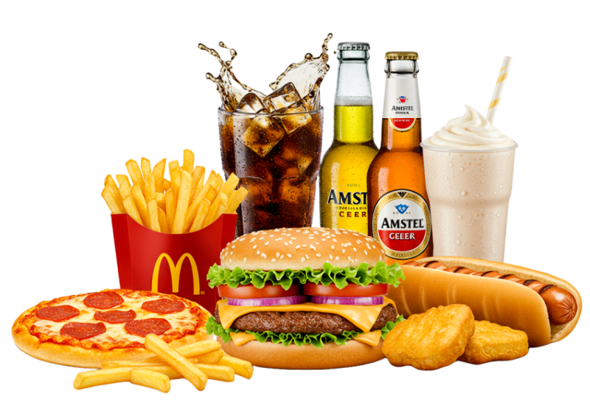 A variety of popular fast food and drink items