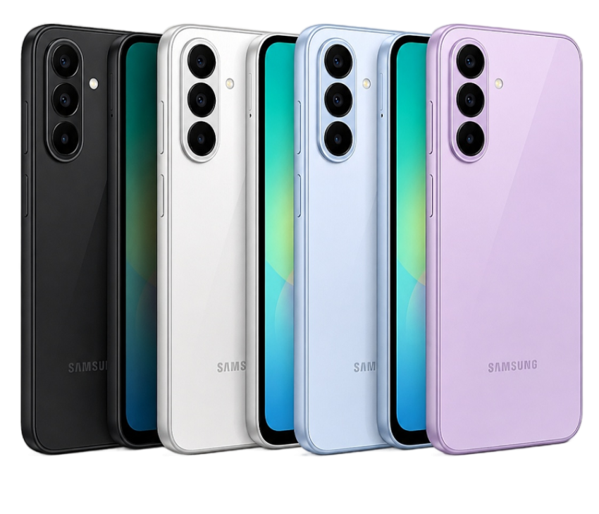 Samsung Smartphones in Black, White, Blue and Purple PNG