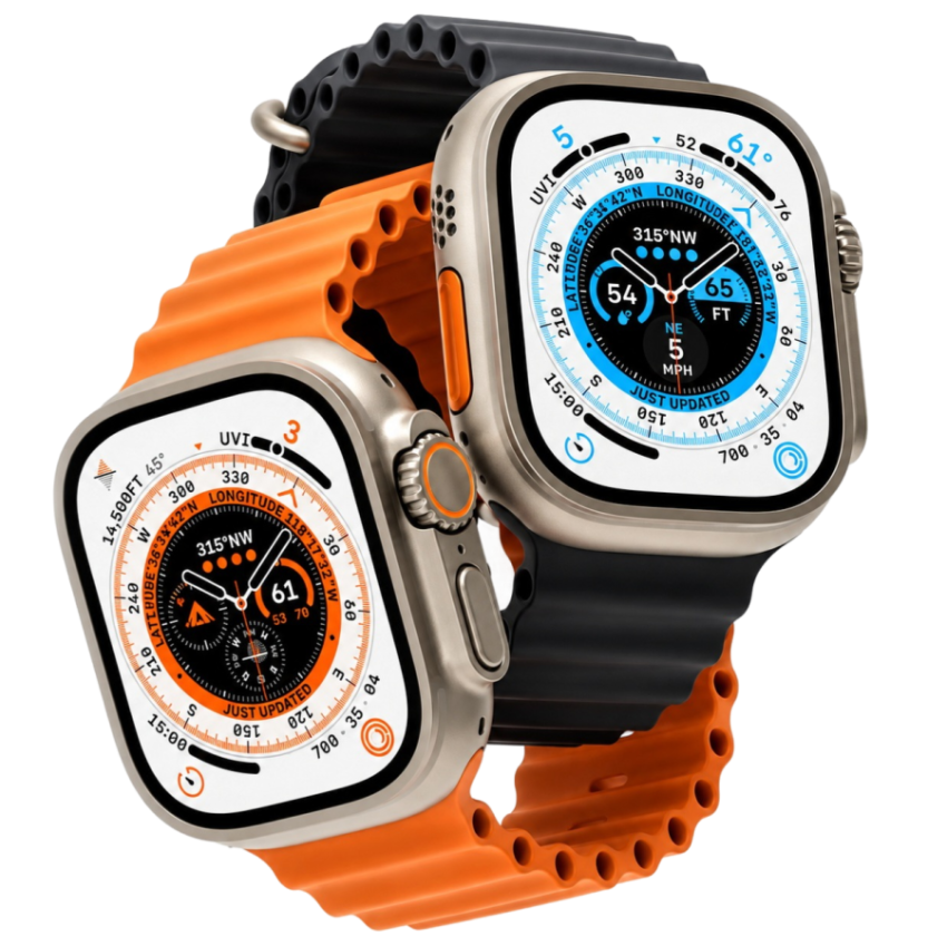 Apple Watch Ultra Orange and Gray Ocean Band Transparent PNG