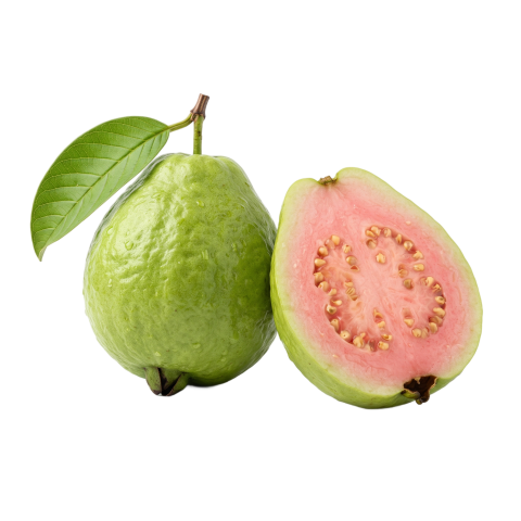 Fresh Green Guava Fruit and Pink Half PNG