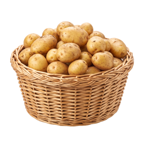 Raw Potatoes in Wicker Basket PNG Transparent Background