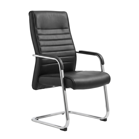 High-Back Black Leather Conference Chair PNG