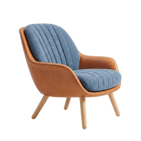 Blue and Tan Modern Armchair PNG