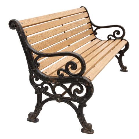 Classic Wooden Park Bench with Cast Iron Frame PNG